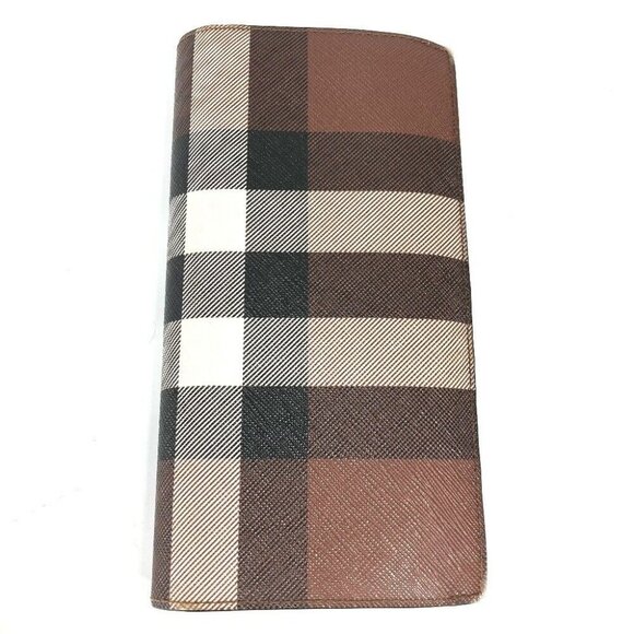 Auth BURBERRY 8052803 Long wallet giant check Bifold Long Wallet PVC Brown - Picture 1 of 12